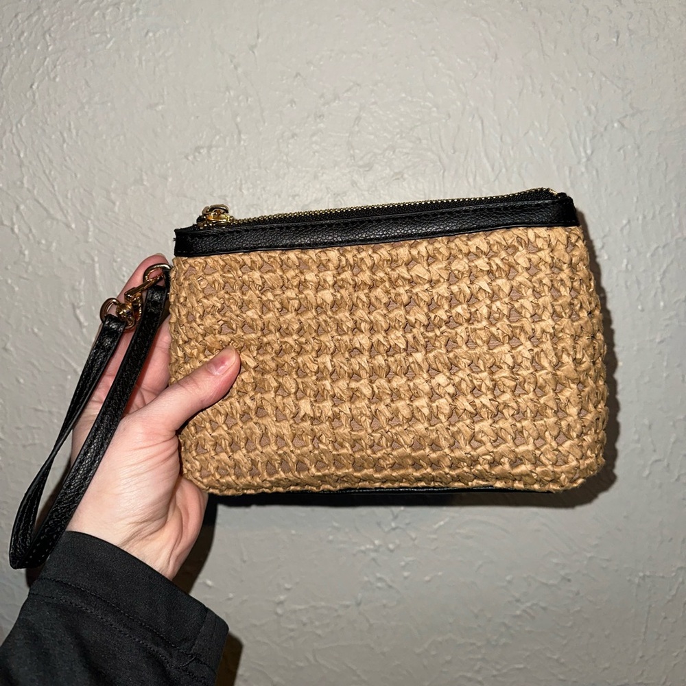 Woven Tan and Black Anne Klein Clutch